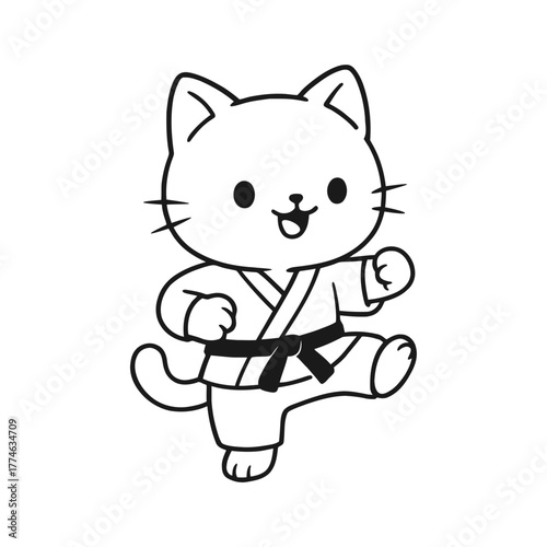 Cats are good at martial arts. Hand-drawn coloring pages