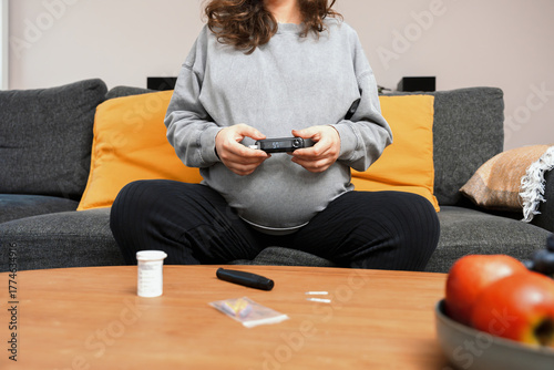 Pregnant Woman Gestational Diabetes Self-Testing with Home Glucose Meter