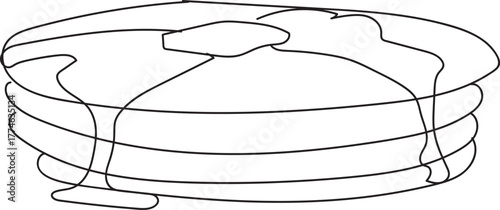 Adobe Illustrator ArtworkA stack of pancakes with syrup isolated on transparent background, a delicious breakfast treat in a simple line drawing