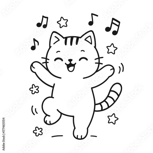 Cats like to dance. Hand-drawn coloring pages