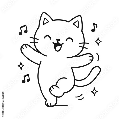 Dancing cat. Hand-drawn coloring pages