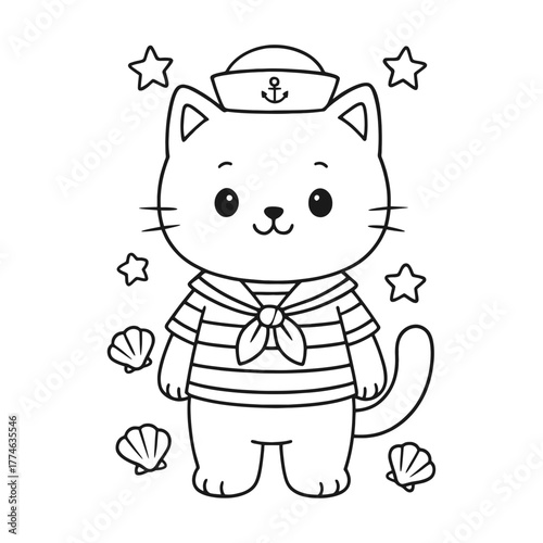 Cats become sailors. Hand-drawn coloring pages