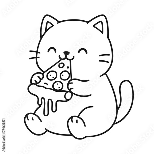 Cats eating pizza. Hand-drawn coloring pages