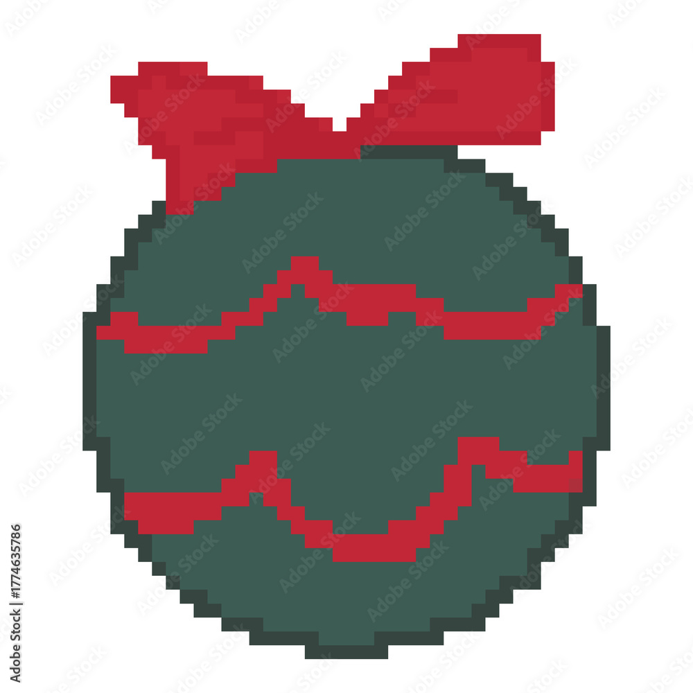 Fototapeta premium Pixel Art Christmas Ornament Bauble with Ribbon