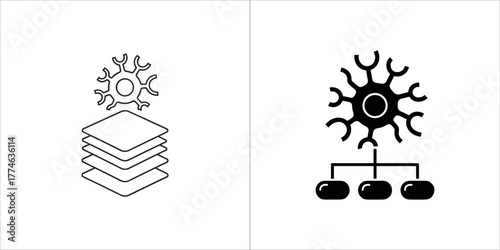 Neural network layers with a neuron icon, abstract concept