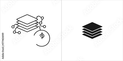Layered data structure with network connection, abstract concept