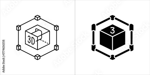 3d cube icon in hexagonal frame