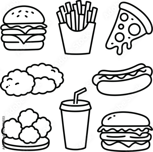 Fast food icons bundle burger french fries