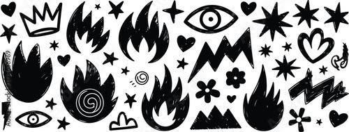 Black doodle icons bundle fire