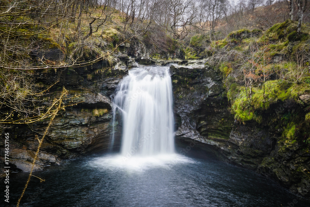 Fototapeta premium Long Exposure of Rob Roy’s Bathtub Waterfall in the Scottish Highlands
