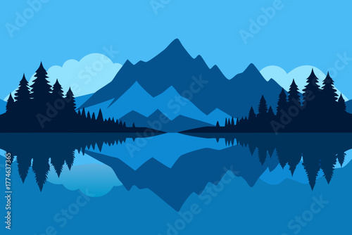 Calm Lake Silhouette Vector