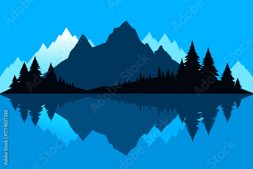 Calm Lake Silhouette Vector