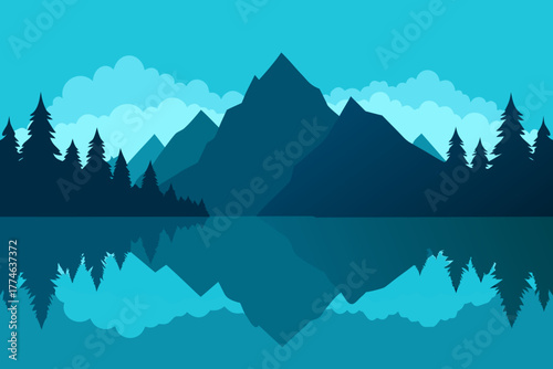 Calm Lake Silhouette Vector