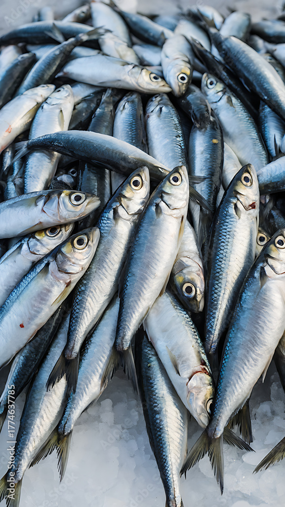 Obraz premium Fresh Catch: Vibrant Seafood Market Ice Display Showcasing Sustainable Marine Life and Fish Variety