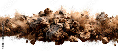 Earth Explosion with Dust and Rock Debris Clouds Isolate on Transparent Background, cutout, png