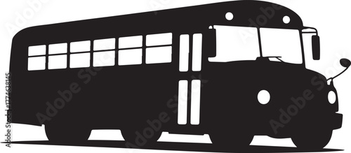  black silhouette of school bus on white background, vector