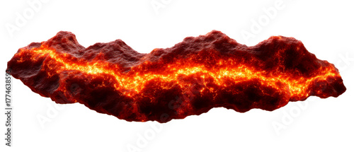 Bright Red Lava Flow Glowing Hot in Orange Hue Isolate on Transparent Background, cutout, png
