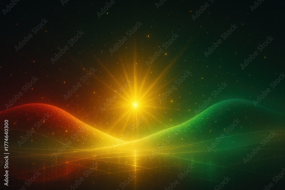 Obraz premium Abstract light over the earth. Golden waves spread over the horizon landscape.