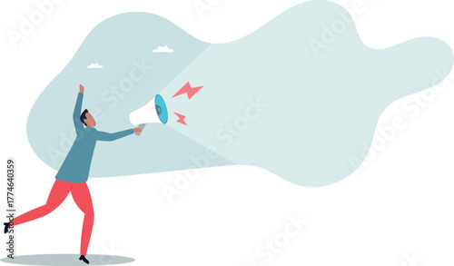 Announcement or storytelling, communication skill or shouting out loud, sending message or attention warning,about a man and his life.