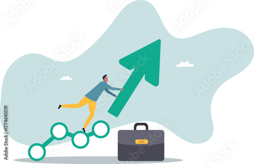 Career growth or business achievement, stock market rising up from economic recovery .about a man and his life.