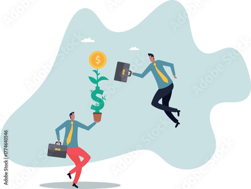 Growth stock return or dividend investment, saving and prosperity or success business achievement .about a man and his life.