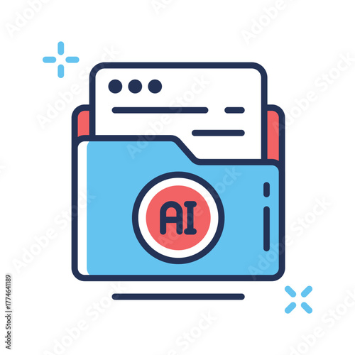 Data organization and digital intelligence storage, ai folder flat outline icon