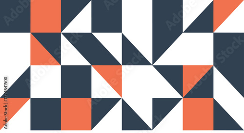 Dynamic and modern abstract geometric pattern with squares and triangles in blue, orange, and white.