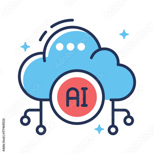 Cloud network flat outline icon, artificial intelligence and online connectivity