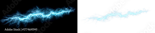 Bright Electric Lightning Bolt Effect with Blue Display on Black and Transparent Background, cutout, png