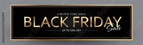 Black Friday Sale Vector Banner 3D Golden Typographic Modern Trendy Design Template. Sales, Promotion, Limited And Seasonal Offers Illustration With Typography And Pattern