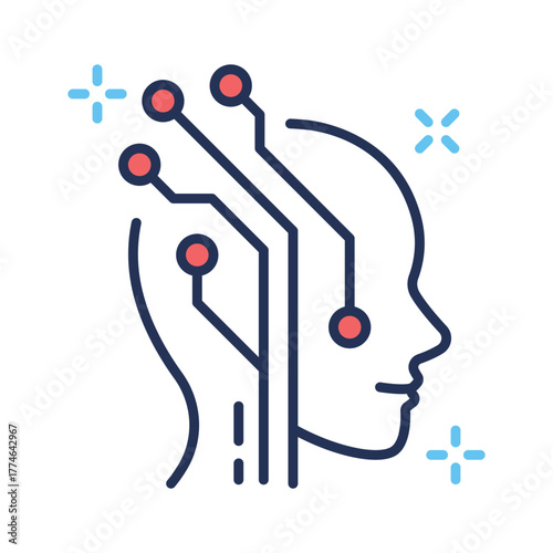 Human intelligence meets AI connection, icon of neural head