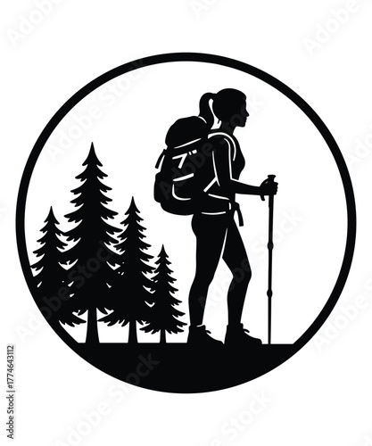 Hiking Boot Mountain Pine Forest Silhouette Art