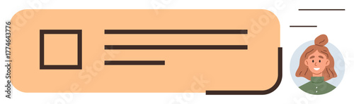 Interface showing user card with avatar, text, and rectangle placeholder. Ideal for user profile, communication, messaging, social media, networking apps UX design. Simple flat metaphor