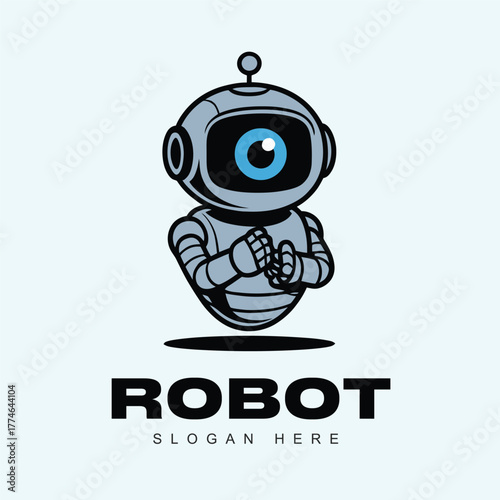 One-eyed cube robot logo, tech logo, unique logo