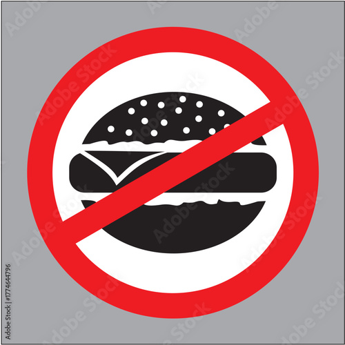 Prohibited sign. Eating hamburgers is prohibited.