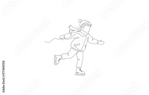 Continuous One Line Drawing of a Child Ice Skating – Minimalist Winter Sports Vector Illustration