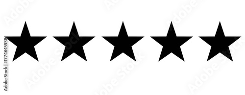 Black five star rating icon isolated on transparent background 