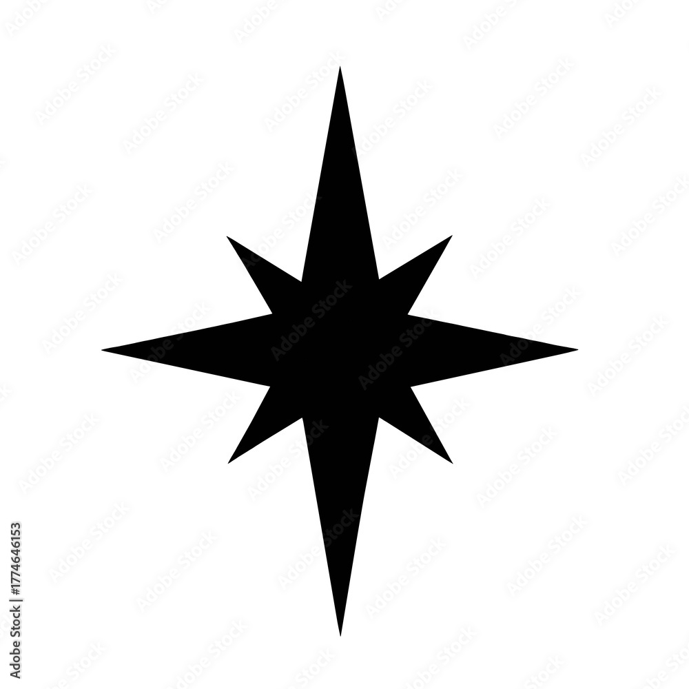 Fototapeta premium Black eight- pointed star isolated on transparent background 