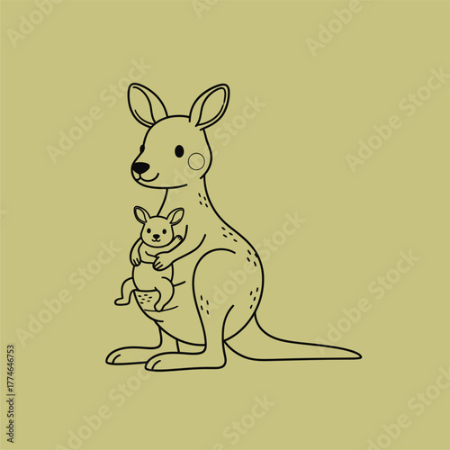 Cartoon illustration of a kangaroo holding a baby kangaroo, set against a simple background