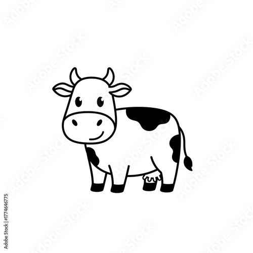 Cartoon illustration of a cheerful cow standing on a white background, ideal for children's materials