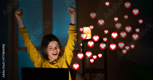 Φωτογραφία Girl received lots of hearts and likes in social networks.