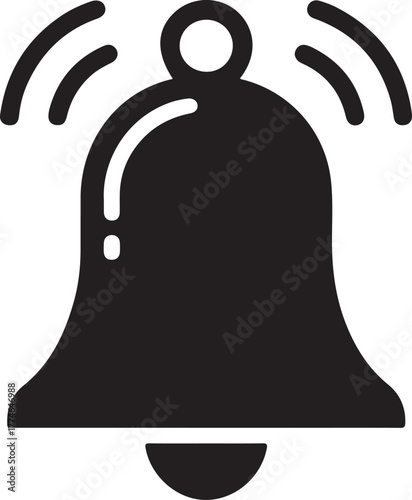 Simple black silhouette icon of a ringing bell with sound waves indicating an alert or notification