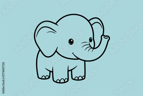 Cute cartoon elephant standing cheerfully against a light blue background, ideal for children's illustrations