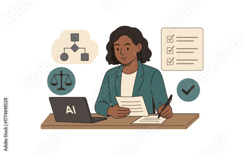 ai ethics consultant reviewing algorithm decisions and ensuring fair outcomes flat vector illustration style isolated on white background