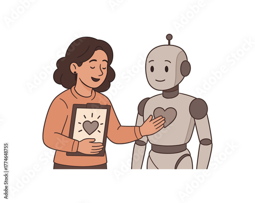 emotional intelligence trainer for ai teaching empathy to artificial systems flat vector illustration style isolated on white background