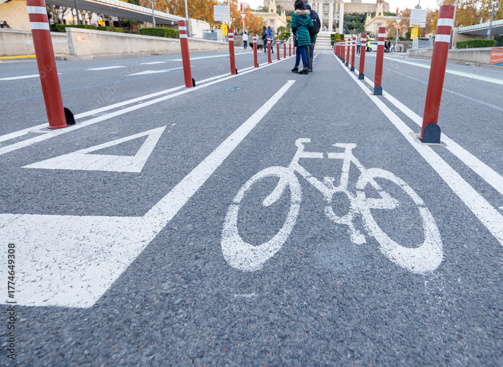 Obraz premium Bike lane is shown with a white line and a bike symbol