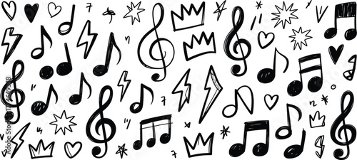 Musical notes lightning bolt heart crown doodle Bundle