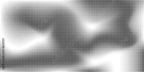 Halftone dotted pattern. Black and white halftone gradient. Geometric halftone. Random size dots. Transparent background.