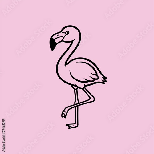 Pink flamingo standing gracefully on one leg against a soft pink background, ideal for tropical themes