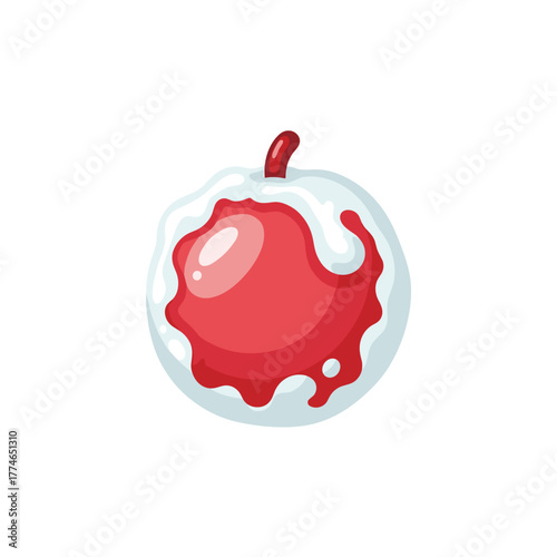 Red berry covered in frost with a glossy surface effect  